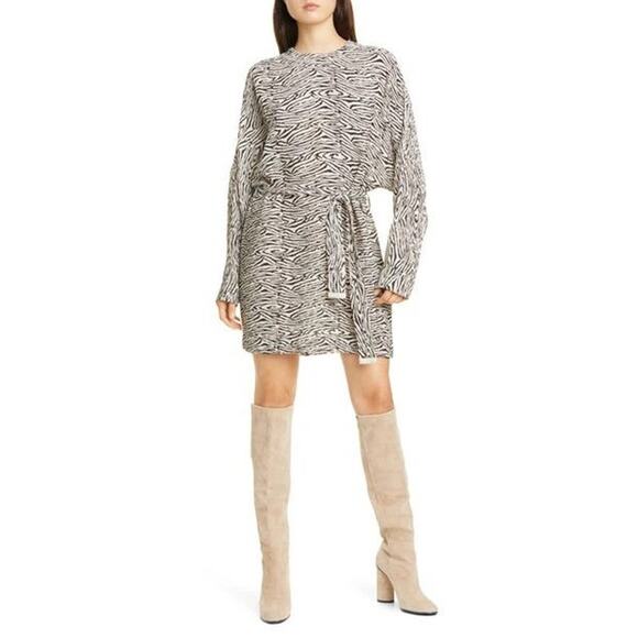 Nanushka Hierro Zebra Block Print Oversized Belt Mini Dress Sz XS NEW - Picture 1 of 16